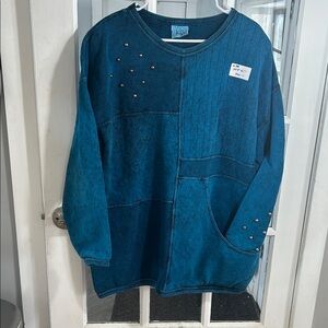 W38.   KD. Vintage Teal Patchwork Studded Sweatshirt